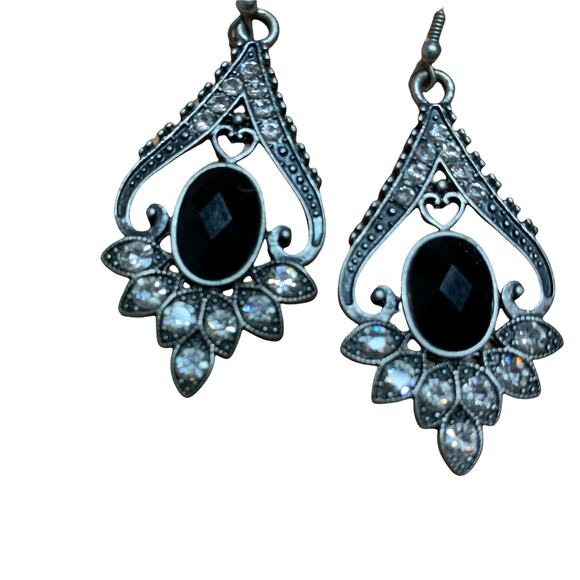 Vintage Women's Gray Dangle Teardrop Rhinestone Gemstone Earrings - Picture 3 of 4